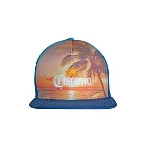 CORONA Find Your Beach Logo w/Print Snapback Hat Blue one size